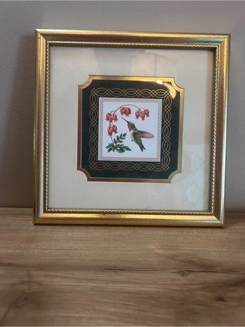 Gold Framed Hummingbird Botanical Wall Art - Gold
